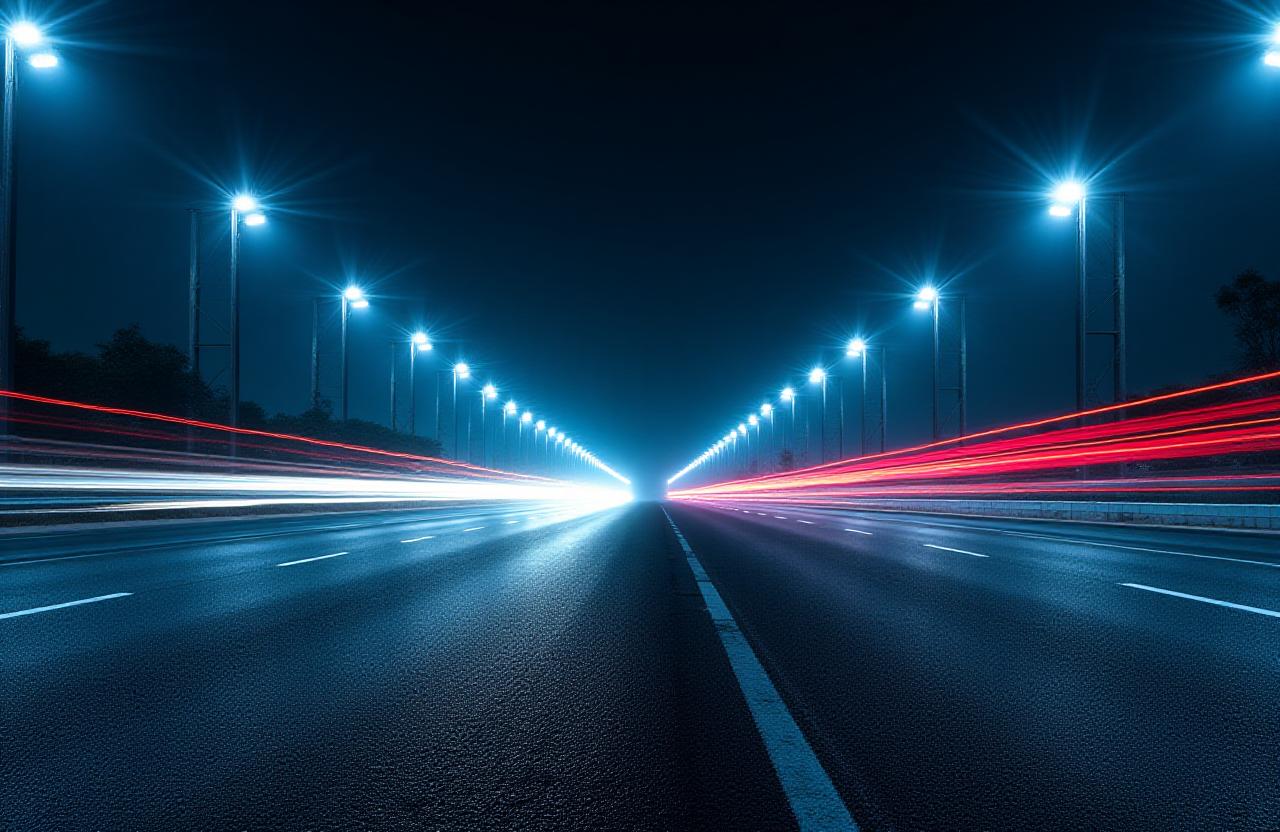 Rodovia moderna iluminada à noite